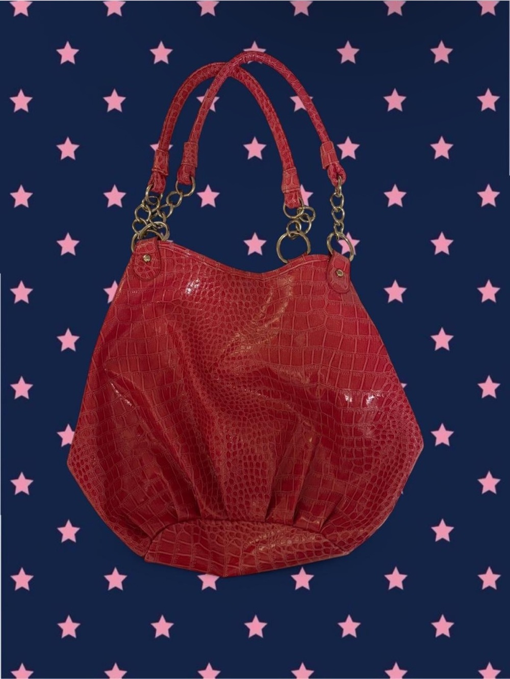 Pink Croc-Embossed Shoulder Bag